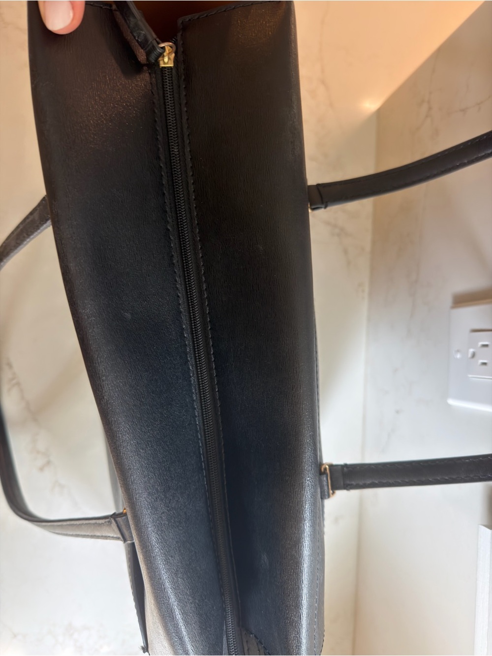 Tory Burch Black Leather Tote with Gold Logo - Picture 3 of 6